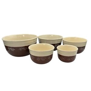 Vintage Oxford Potter Snowflower‎ Pattern Set of 5 Mixing Bowls Kitchen Nesting